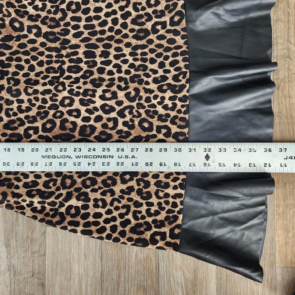 MICHAEL KORS Leopard Print Faux Leather Sleeve Fit‎ Flare Dress Women's Medium
